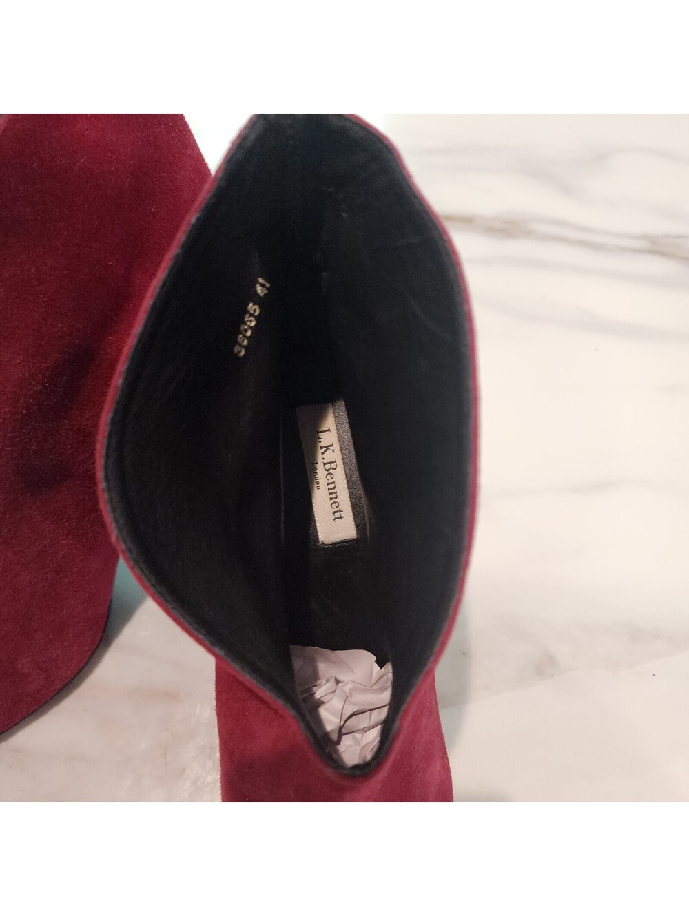 L.K. Bennett Burgundy Suede Stiletto Ankle Boots Women’s EU 41 - Picture 7 of 8